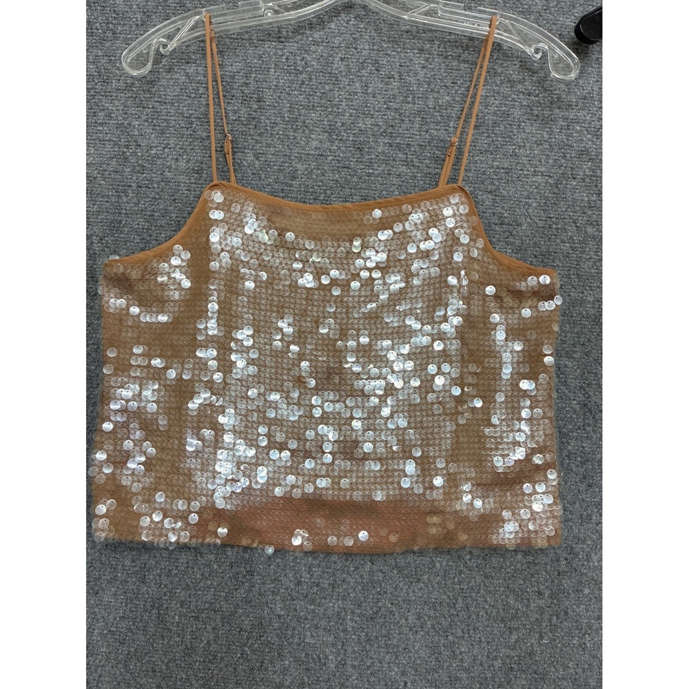 Sequin NWT Madewell Crop Cami Top Brown Cider Medium Party Holiday Vacation